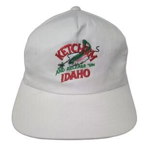 Youngan 5 Panel Snapback Hat White Red Ketchum Idaho Fishing Release Trout OSFA
